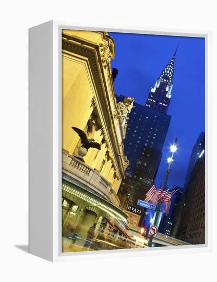 New York City, Manhattan, Grand Central Station and the Chrysler Building Illuminated at Dusk, USA-Gavin Hellier-Framed Premier Image Canvas