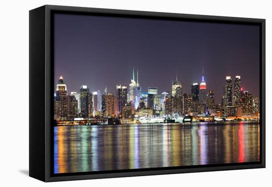 New York City Manhattan Midtown Skyline at Night with Lights Reflection over Hudson River Viewed Fr-Songquan Deng-Framed Premier Image Canvas