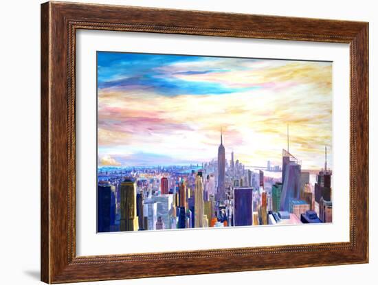 New York City Manhattan Panorama with WTC Chrysler-Markus Bleichner-Framed Art Print