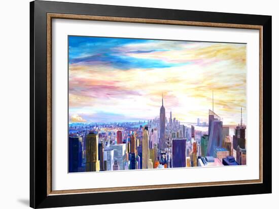 New York City Manhattan Panorama with WTC Chrysler-Markus Bleichner-Framed Art Print