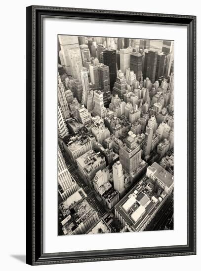 New York City Manhattan Skyline Aerial View Black and White with Skyscrapers and Street-Songquan Deng-Framed Photographic Print