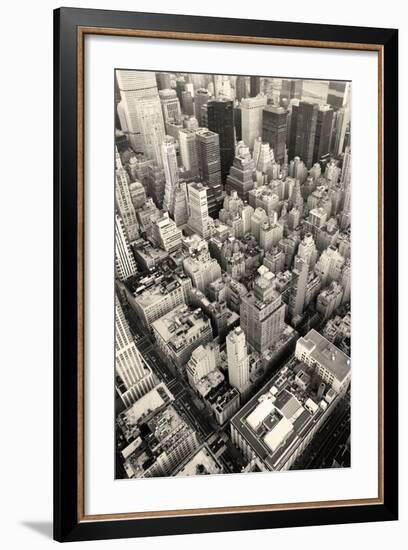 New York City Manhattan Skyline Aerial View Black and White with Skyscrapers and Street-Songquan Deng-Framed Photographic Print