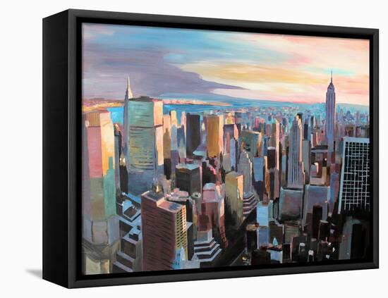 New York City - Manhattan Skyline in Warm Sunlight-Markus Bleichner-Framed Stretched Canvas