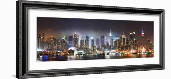 New York City Manhattan Skyline Panorama at Night over Hudson River with Refelctions Viewed from Ne-Songquan Deng-Framed Photographic Print