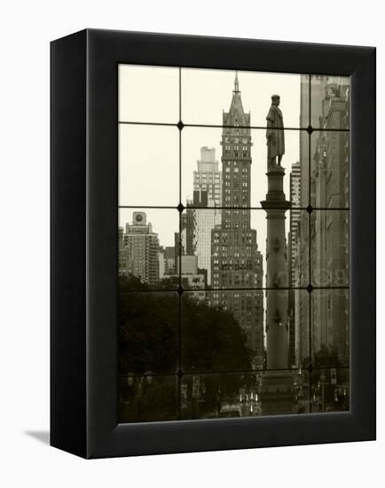 New York City, Manhattan, Statue of Christopher Columbus in Columbus Circle Viewed Through a Glass -Gavin Hellier-Framed Premier Image Canvas
