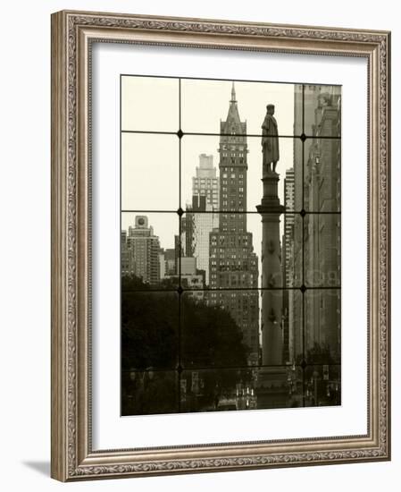 New York City, Manhattan, Statue of Christopher Columbus in Columbus Circle Viewed Through a Glass -Gavin Hellier-Framed Photographic Print