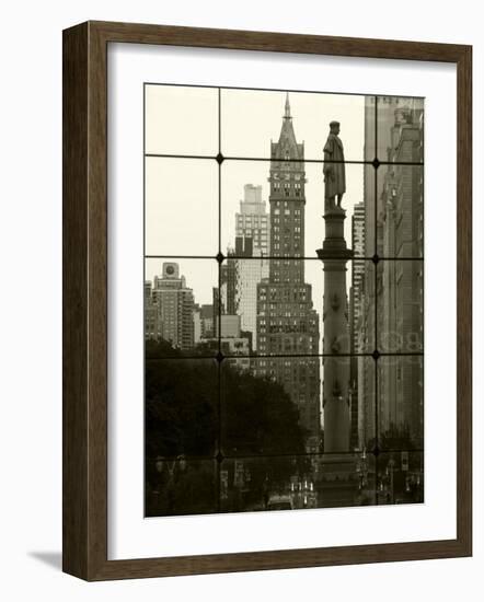 New York City, Manhattan, Statue of Christopher Columbus in Columbus Circle Viewed Through a Glass -Gavin Hellier-Framed Photographic Print