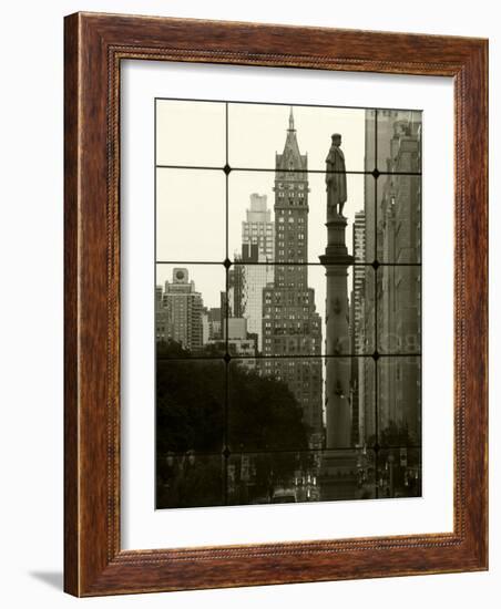 New York City, Manhattan, Statue of Christopher Columbus in Columbus Circle Viewed Through a Glass -Gavin Hellier-Framed Photographic Print