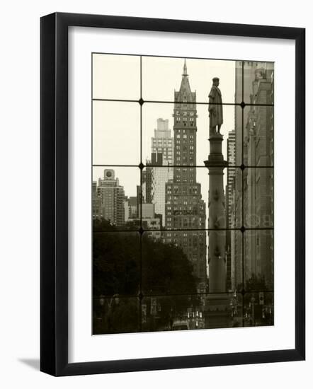 New York City, Manhattan, Statue of Christopher Columbus in Columbus Circle Viewed Through a Glass -Gavin Hellier-Framed Photographic Print