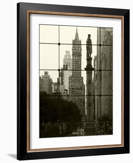 New York City, Manhattan, Statue of Christopher Columbus in Columbus Circle Viewed Through a Glass -Gavin Hellier-Framed Photographic Print