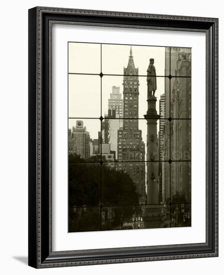 New York City, Manhattan, Statue of Christopher Columbus in Columbus Circle Viewed Through a Glass -Gavin Hellier-Framed Photographic Print