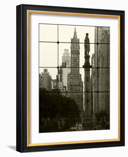 New York City, Manhattan, Statue of Christopher Columbus in Columbus Circle Viewed Through a Glass -Gavin Hellier-Framed Photographic Print