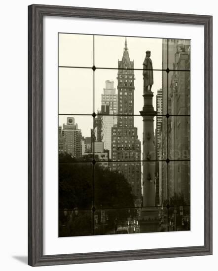 New York City, Manhattan, Statue of Christopher Columbus in Columbus Circle Viewed Through a Glass -Gavin Hellier-Framed Photographic Print