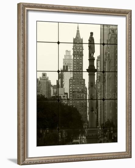 New York City, Manhattan, Statue of Christopher Columbus in Columbus Circle Viewed Through a Glass -Gavin Hellier-Framed Photographic Print