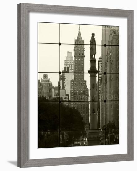 New York City, Manhattan, Statue of Christopher Columbus in Columbus Circle Viewed Through a Glass -Gavin Hellier-Framed Photographic Print