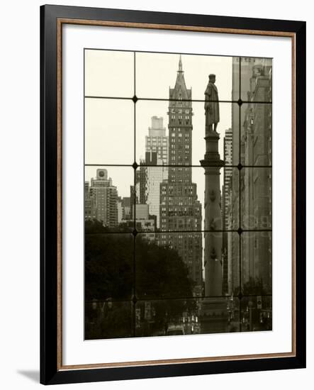 New York City, Manhattan, Statue of Christopher Columbus in Columbus Circle Viewed Through a Glass -Gavin Hellier-Framed Photographic Print