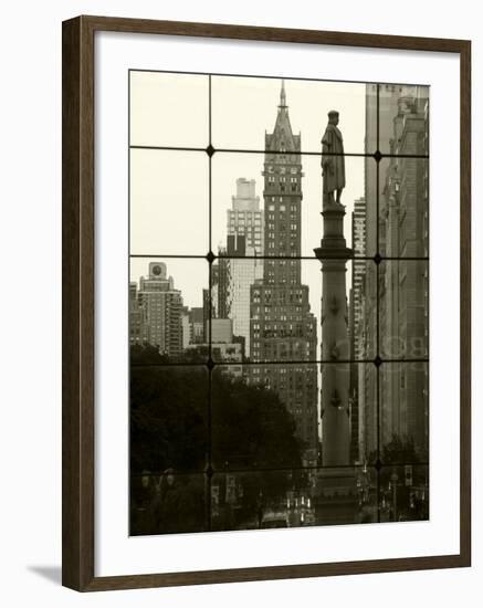 New York City, Manhattan, Statue of Christopher Columbus in Columbus Circle Viewed Through a Glass -Gavin Hellier-Framed Photographic Print