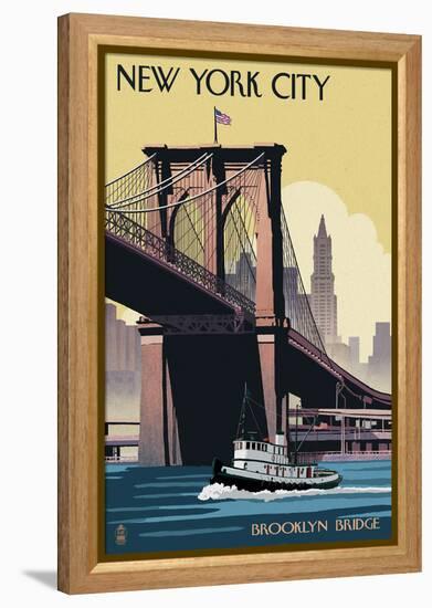 New York City, New York - Brooklyn Bridge-Lantern Press-Framed Stretched Canvas