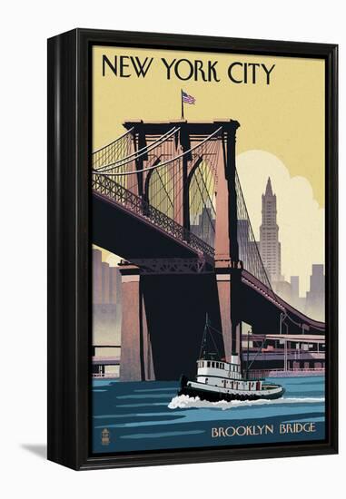 New York City, New York - Brooklyn Bridge-Lantern Press-Framed Stretched Canvas