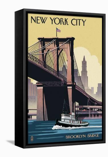 New York City, New York - Brooklyn Bridge-Lantern Press-Framed Stretched Canvas