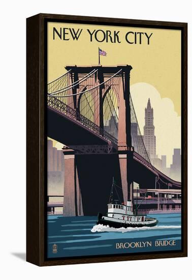 New York City, New York - Brooklyn Bridge-Lantern Press-Framed Stretched Canvas