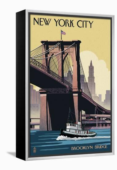 New York City, New York - Brooklyn Bridge-Lantern Press-Framed Stretched Canvas