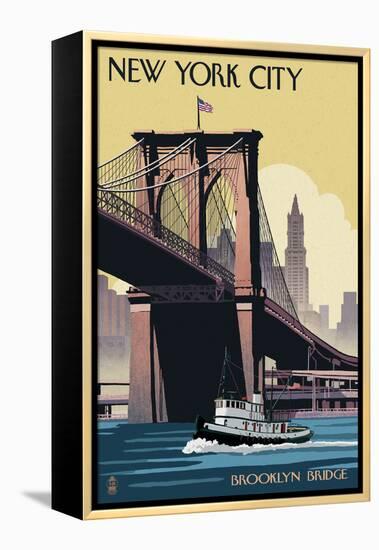 New York City, New York - Brooklyn Bridge-Lantern Press-Framed Stretched Canvas