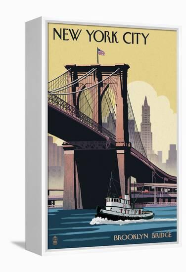 New York City, New York - Brooklyn Bridge-Lantern Press-Framed Stretched Canvas