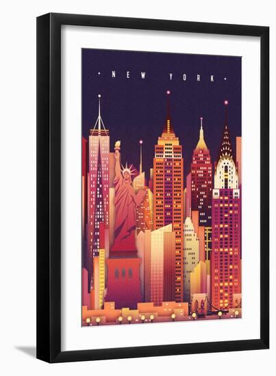 New York City, New York - Neon Skyline (Empire State Building Center) - Lantern Press Artwork-Lantern Press-Framed Art Print