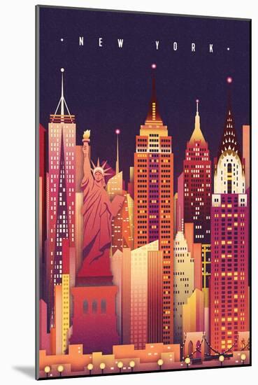 New York City, New York - Neon Skyline (Empire State Building Center) - Lantern Press Artwork-Lantern Press-Mounted Art Print