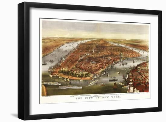 New York City, New York - Panoramic Map-Lantern Press-Framed Art Print