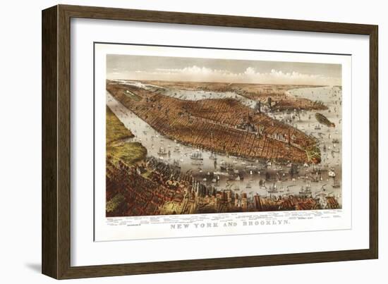 New York City, New York - Panoramic Map-Lantern Press-Framed Art Print