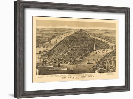 New York City, New York - Panoramic Map-Lantern Press-Framed Art Print