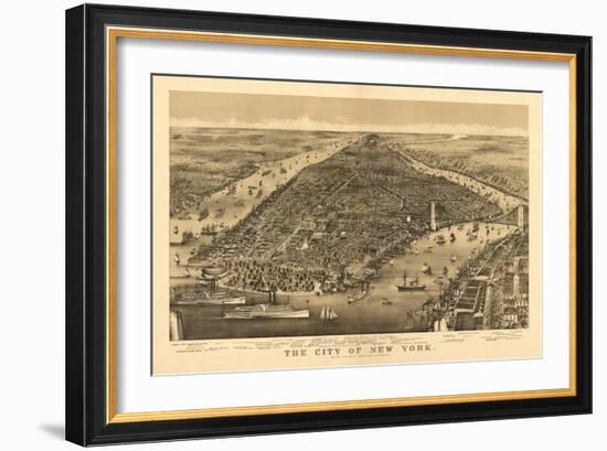 New York City, New York - Panoramic Map-Lantern Press-Framed Art Print