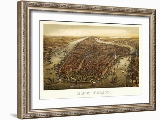 New York City, New York - Panoramic Map-Lantern Press-Framed Art Print