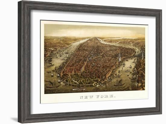 New York City, New York - Panoramic Map-Lantern Press-Framed Art Print