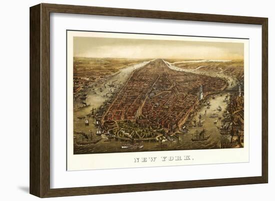 New York City, New York - Panoramic Map-Lantern Press-Framed Art Print