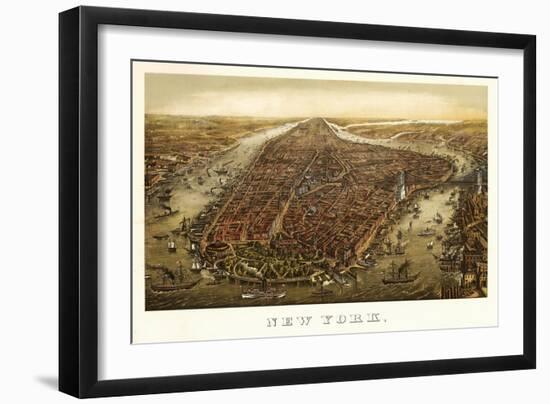 New York City, New York - Panoramic Map-Lantern Press-Framed Art Print