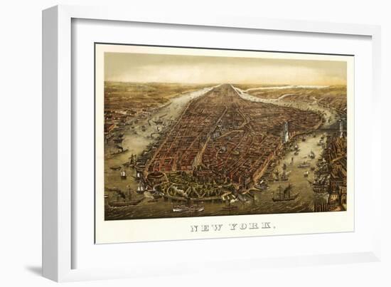 New York City, New York - Panoramic Map-Lantern Press-Framed Art Print