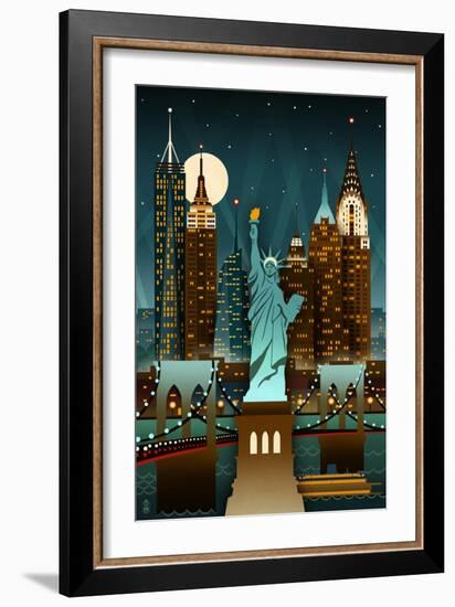 New York City, New York - Retro Skyline (no text)-Lantern Press-Framed Art Print