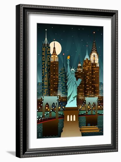 New York City, New York - Retro Skyline (no text)-Lantern Press-Framed Art Print