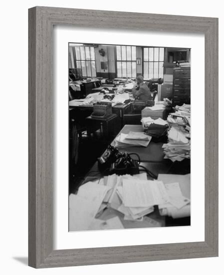 New York City Newspaper Strike, Photo-Engravers on Strike, Nearly Empty Newsroom of the Daily News-Ralph Morse-Framed Photographic Print