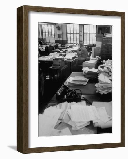 New York City Newspaper Strike, Photo-Engravers on Strike, Nearly Empty Newsroom of the Daily News-Ralph Morse-Framed Photographic Print