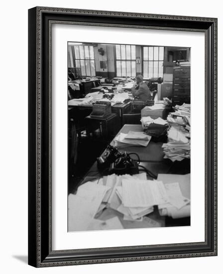 New York City Newspaper Strike, Photo-Engravers on Strike, Nearly Empty Newsroom of the Daily News-Ralph Morse-Framed Photographic Print