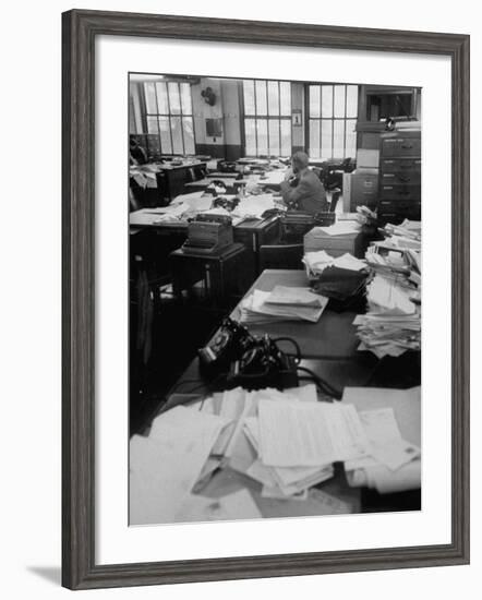 New York City Newspaper Strike, Photo-Engravers on Strike, Nearly Empty Newsroom of the Daily News-Ralph Morse-Framed Photographic Print