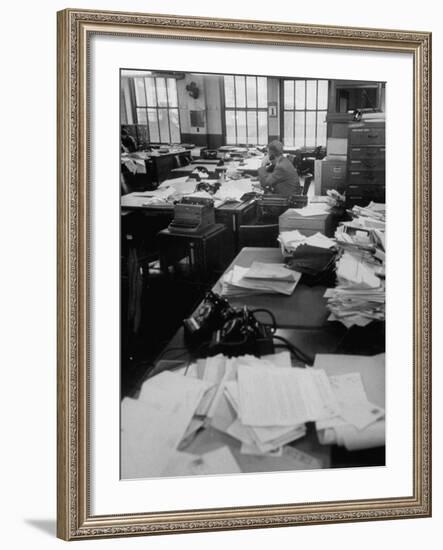 New York City Newspaper Strike, Photo-Engravers on Strike, Nearly Empty Newsroom of the Daily News-Ralph Morse-Framed Photographic Print