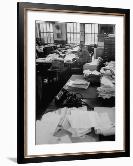 New York City Newspaper Strike, Photo-Engravers on Strike, Nearly Empty Newsroom of the Daily News-Ralph Morse-Framed Photographic Print