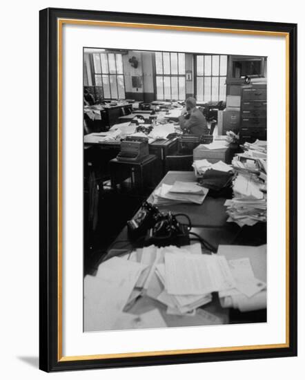 New York City Newspaper Strike, Photo-Engravers on Strike, Nearly Empty Newsroom of the Daily News-Ralph Morse-Framed Photographic Print