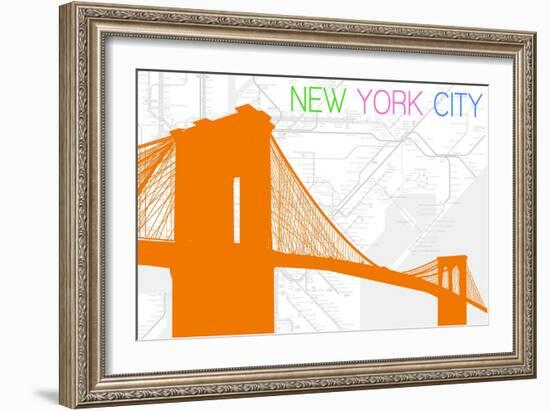 New York City, NY - Neon Brooklyn Bridge-Lantern Press-Framed Art Print