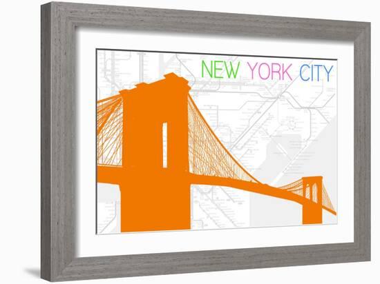 New York City, NY - Neon Brooklyn Bridge-Lantern Press-Framed Art Print